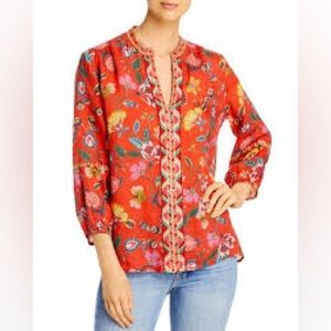 Johnny Was Coral Workshop Unlined Ramie Embroidered Tunic Size Medium